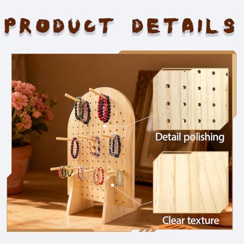 2 Pcs Wooden Pegboard Display Stand for Jewelry Keychains 25 Dowel Rods Accessories Rack, Earrings Organizer with Oval Pegboard Design for Craft Shows,Boutique Retail,Vendor Displays