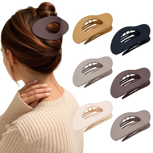 AWAYTR Flat Hair Clips For Women 4.33" Lay Flat Claw Clip for Hair 6Pcs Round Large Hair Claw Clips (Matte - Brown Series) - color: Matte - Brown Series