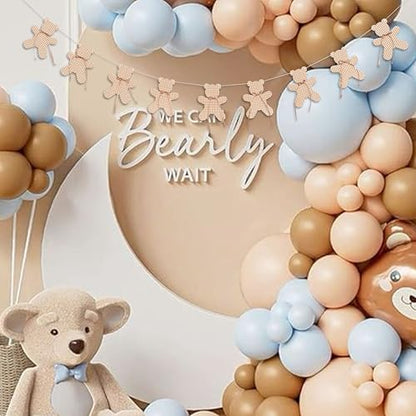 ZAIBIANHAO We Can Bearly Wait Banner - Teddy Bear Gender Reveal Party Garland For Baby Shower, Neutral Boho Bear Theme Birthday Party Hanging Banner Photo Props - color: cloth bear brown