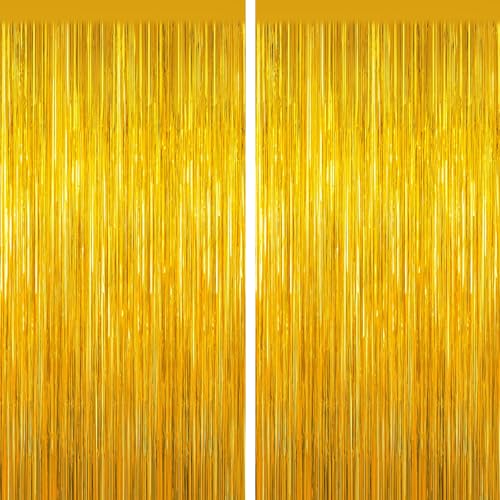 Gold Tinsel Backdrop Foil Fringe Curtains - 2 Packs Door Streamers Backdrop for Birthday Door Decorations, Party Supplies for Bachelorette, Graduation, Christmas, Disco Decor - color: Gold