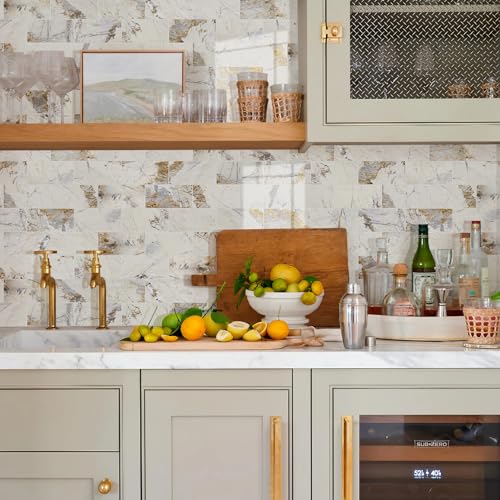 Vamos Tile 100-Piece Peel and Stick Backsplash Seamless Tile,3''x6'' Glossy Pandora Marble with Gold Veining PVC Subway Tile,Stick on Backsplash for Kitchen/Bathroom/Laundry Room - color: Pandora Marble with Gold Veining