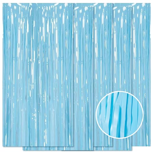 5 Pack Blue Foil Curtain Backdrop 3.2ft x 8.2ft Tinsel Foil Fringe Curtains Macaron Photo Booth Streamer Backdrop for Party Decorations Birthday Baby Shower Bachelorette Holiday Decor (Pastel Blue) - color: Pastel Blue