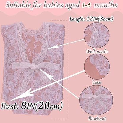 Newborn Photography Outfits, Cute Baby Lace Ribbon Rompers with Headband for Infant Photography Props - color: White