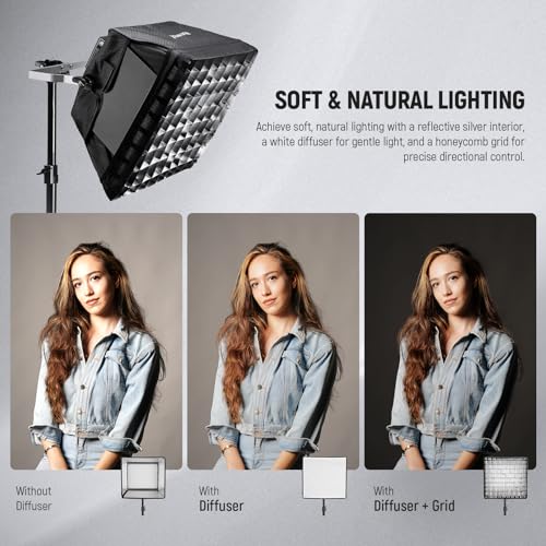 NEEWER Upgraded Softbox Diffuser for NL660 RGB660 PRO II LED Video Light Panel, 12.6"x11.6" Foldable with Grid/Bag/Blackout Hood, No Need to Remove barndoors Quick Set Up for Soft Light, NS4S - style: NS4S for 660
