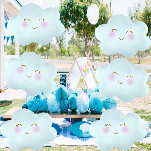 Cloud Balloons Blue Cloud Foil Balloons for Birthday Themed Party Decorations Supplies 6PCS - color: Blue