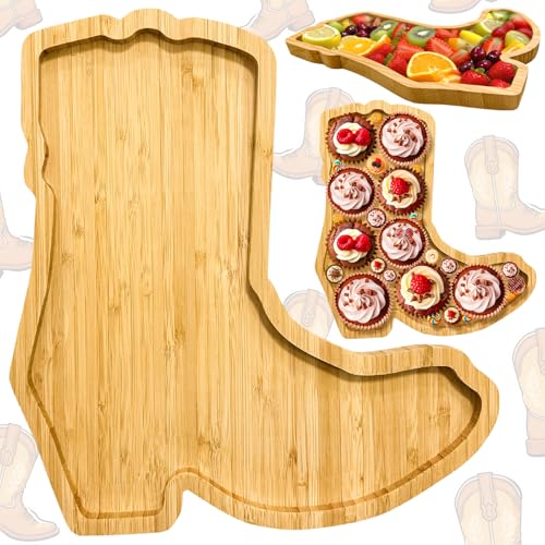 1PCS Wooden Cowboy Baby Shower Decoration Boots Charcuterie Boards Boots or Bows Gender Reveal Supplies Tableware First Rodeo Birthday Serving Tray Fillable Food Platter for Western Party Cowgirl Gift - color: Wooden Boot