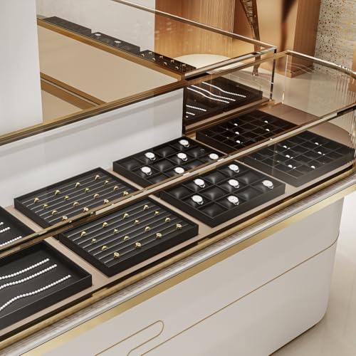 Black PU Leather Jewelry Display Flat Tray Ring Necklace Watch Organizer Display Tray (1 grid) - style: Flat Tray