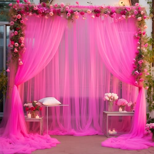 20x10 Hot Pink Tulle Backdrop Curtains for Parties, Sheer Backdrop Curtain Wedding Photo Background Drapes for Baby Shower Photography Birthday Party - color: Hot Pink, size: 20x10ft