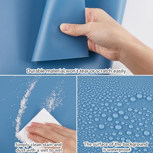 GORGECRAFT 1.3 Yard 15.8 Inch PVC Photography Backdrop Backgrounds Vinyl Waterproof Steel Blue Matte Flat Lay Photography Props for Photo Studio Food Product Portrait Pet Cosmetics Jewelry Shooting - color: Steel Blue