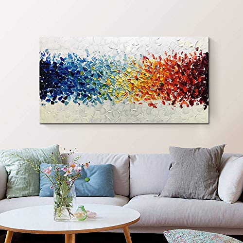 AMEI Art,24X48Inch Hand-Painted On Canvas Colorful White Background Abstract Oil Paintings Multi Color Wall Art Wood Inside Framed Ready to Hang - size: 48"L x 24"W