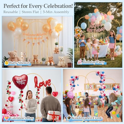 Antizz Arch Backdrop Stand,7.2FT, 6.6FT, 6FT Set of 3 Metal Gold Balloon Arch Stand Kit Wedding Arch Stand for Baby Shower Birthday Party Event Decoration Garden Floral Balloon Arch with Base - size: 7.2f+6.6ft+6ft