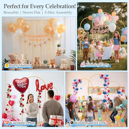 Antizz Arch Backdrop Stand,7.2FT, 6.6FT, 6FT Set of 3 Metal Gold Balloon Arch Stand Kit Wedding Arch Stand for Baby Shower Birthday Party Event Decoration Garden Floral Balloon Arch with Base - size: 7.2f+6.6ft+6ft