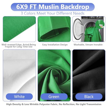 EMART Photo Video Studio Backdrop Stand Kit, 7×10ft Adjustable Photography Support System with Polyester Background(Black/White/Green Screen), Spring Clamps and Carry Bag for Photoshoot - size: 7x10ft(backdrop stand)/6x9ft(backdrop)
