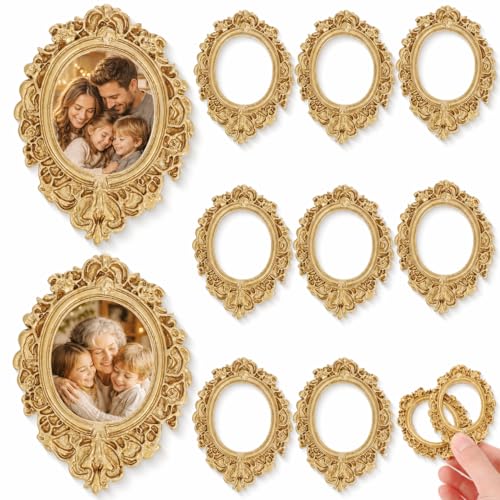 NUOBESTY 12Pcs Mini Resin Picture Frames, Gold Oval Mini Frames DIY Crafts Vintage Photo Embellishments for Scrapbooking, Jewelry Making, Shadow Box, Wall Decor, Handmade Decor