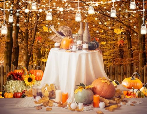 Fall Thanksgiving Backdrop for Photography 10x8ft Autumn Forest Maple Leaves Pumpkin Wood Fence Haystack Photo Backdrop Farm Harvest Thanksgiving Party Background Decor Kids Adult Photo Props