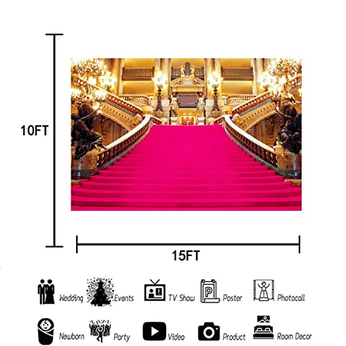 Red Carpet Gold Hall Backdrop, 15x10ft Paris Opera Theatre Photography Backdrop, Golden Palace Gorgeous European Hall Backdrop Decorations Photography Props BJXTGU90 - color: Pink, size: 15x10ft