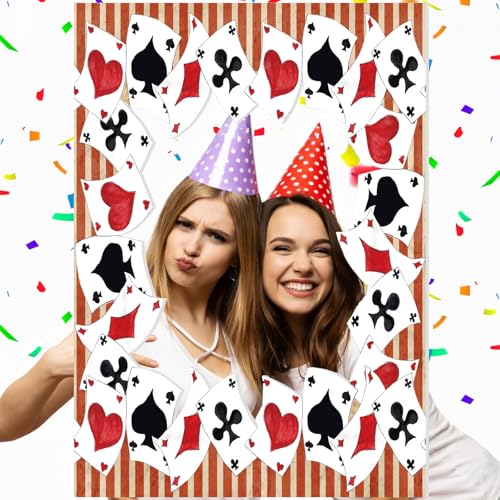 Novabright Wonderland Tea Party Decorations Casino Theme Photo Booth Frame Vegas Party Decorations Casino Night Decoration Poker Photo Booth Props for Las Vegas Decor Birthday, 23.6" x 15.7" - style: Playful