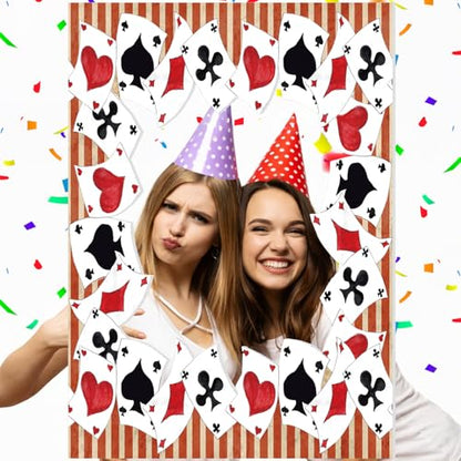 Novabright Wonderland Tea Party Decorations Casino Theme Photo Booth Frame Vegas Party Decorations Casino Night Decoration Poker Photo Booth Props for Las Vegas Decor Birthday, 23.6" x 15.7" - style: Playful