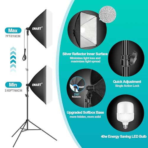 EMART Photography Lighting Kit, Softbox Lighting Kit with Background and Umbrella, 3 Color Green/White/Black Screen Backdrop Stand,Photo Studio Equipment for Video Shoot or Product Photography
