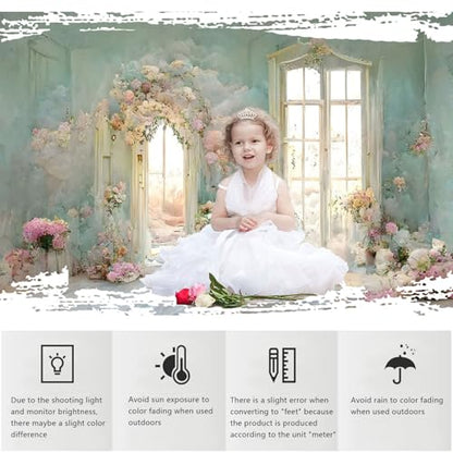 YongFoto European Style Oil Painting Backdrop 20x10ft Flowers Arched Door French Window Photography Background Birthday Bridal Shower Wedding Party Banner Home Decor Photoshoot Photo Studio Props - size: 20ftx10ft