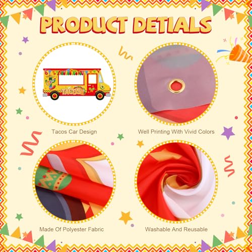 Haull Tacos Birthday Mexican Theme Fiesta Party Truck Photo Prop Ice Cream Frame Decoration Large Fabric Backdrop Banner Carnival Themed Photo Booth Prop Background for Summer Holiday Shower Birthday - style: Tacos