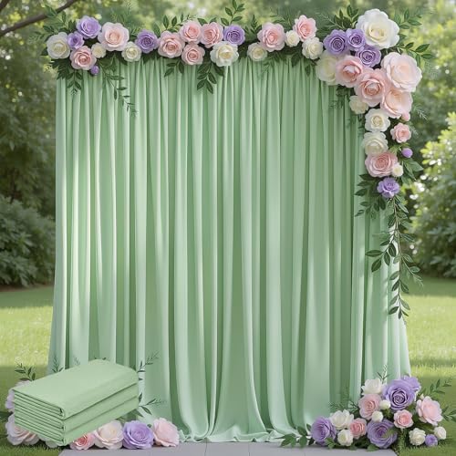 Wokceer Sage Green Backdrop Curtain for Wedding Parties 3 Pack 10x8FT Wedding Curtains Photo Backdrop Drapes Polyester for Photoshoot Baby Shower Birthday Party Curtains Background 6 Panels 5x8FT - color: Sage Green, size: (3 Pack)10FTx8FT
