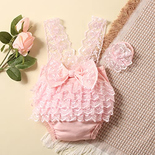 Ylsteed Newborn Photography Outfits Girl Newborn Photography Props Lace Romper Baby Photo Shoot Outfits Girls Photo Props (Strap Style - Pink) - color: Pink