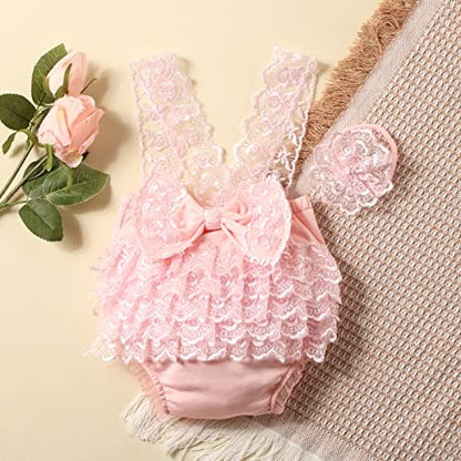 Ylsteed Newborn Photography Outfits Girl Newborn Photography Props Lace Romper Baby Photo Shoot Outfits Girls Photo Props (Strap Style - Pink) - color: Pink