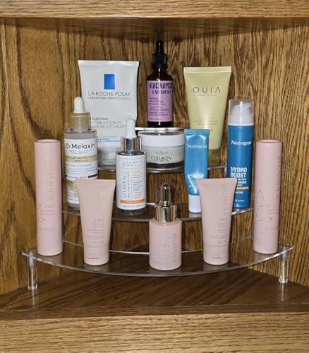 Gonice Small Clear Acrylic Display Riser, 4 Tier Desktop Display Stand for Mini Figurines, Doll, Corner Shelf for Home, Office