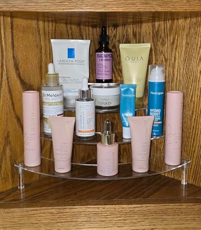 Gonice Small Clear Acrylic Display Riser, 4 Tier Desktop Display Stand for Mini Figurines, Doll, Corner Shelf for Home, Office