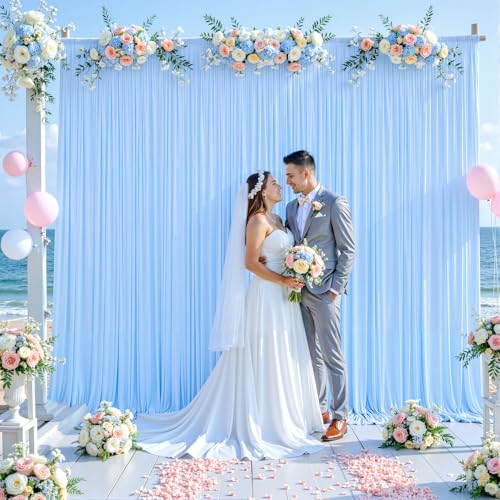 10ft x 7ft Baby Blue Backdrop Curtain for Baby Shower Parties Light Blue Wrinkle Free Backdrop Drapes Panels for Birthday Photo Gender Reveal Photography Polyester Fabric Background Decoration - color: Blue, size: 10FTx7FT (W5'xH7', 2 Panels)