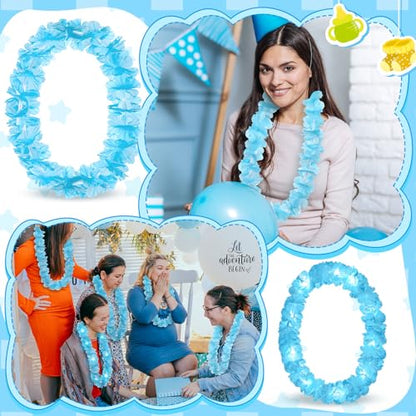 Sherr 24 Pcs LED Leis Light up Wedding Hawaiian Leis Flower Necklace with LED Lights Beach Tropical Carnival Party Wedding Supplies Luau for Masquerade(Baby Blue) - color: Baby Blue