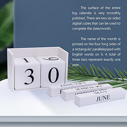Notakia Wooden Gaobei Desk Blocks Calendar Perpetual Block Month Date Display (Large white) - color: White Large