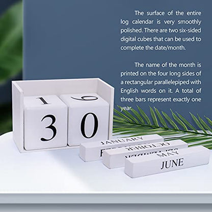 Notakia Wooden Gaobei Desk Blocks Calendar Perpetual Block Month Date Display (Large white) - color: White Large