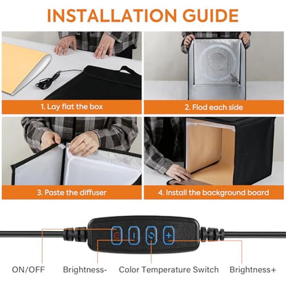 Photo Light Box 12 inch, Photography Lighting Tent Studio Kit with 3-Color Temperature Dimmable LED Light, 6 Colors Backdrops for Jewelry/Artwork/Small Objects Tabletop Studio