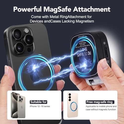 Magnetic Selfie Light Compatible with MagSafe iPhone, Multiple Folding LED Phone Photo Beauty Fill Ring Lighting with Mirror for Zoom Makeup Photography Recording Video Conference, (M27 Black)