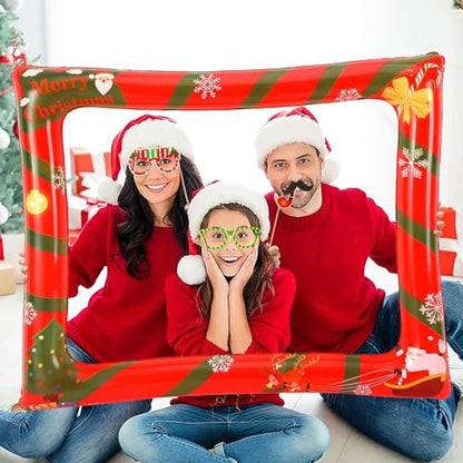 Christmas Photo Booth Props 53 PCS Set - Large Frame 30x25.6 in, Pose Sign Picture Props for Xmas Winter Holiday New Year Party Favors, Selfie Game Decor
