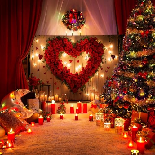 7X5ft Valentine's Day Backdrop Red Love Heart Photography Background, Romantic Wedding Bridal Party Background Decor Proposal Confession Backdrop Banner Portrait Photo Studio Booth Props - color: Red-1, size: 7x5ft