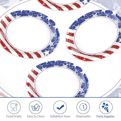 50Pcs Patriotic Oval Paper Plates 10" X 12" Large Heavy Duty 250 Anniversary 4th of July American Flag Plates Red Blue and White Platters for President Election Independence Memorial Day Decorations - style: 50Pcs 4th of July Oval Paper Plates