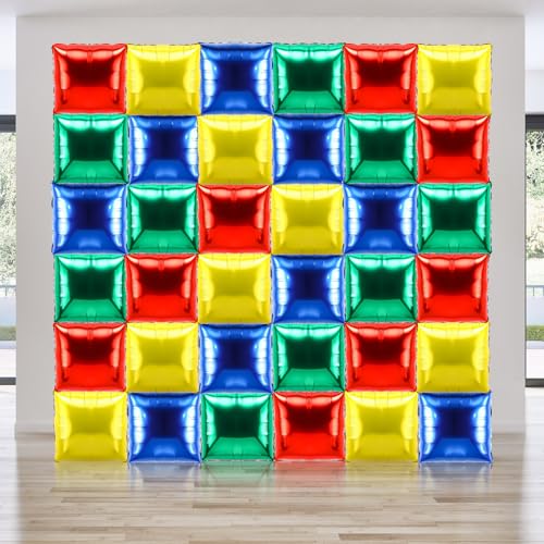 36 Pcs Brothers Birthday Decorations Balloons Brick Square Foil Balloons Wall Backdrop Arch Kit Double Sided Metallic for Cartoon Video Game Party Supplies(Red Green Blue Yellow) - color: Red Green Blue Yellow, style: Super Bros
