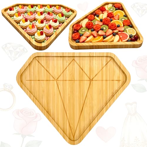 1 Pcs Wooden Bridal Shower Decorations Wedding Party Supplies for Tabletop Diamond Charcuterie Board Platter Reusable Engagement Serving Tray Food Plates for Mr and Mrs Gifts Bride to Be Party Favor - color: Diamond