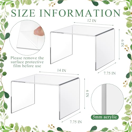 RattanView 2 Pcs 12 Inch, 14 Inch Large Acrylic Risers Display Stands 5 mm Thick Acrylic Shelf Riser Showcase for Collectibles Jewelry Cupcakes Food Figures Perfume Cabinet (Clear) - color: Clear, size: 12 Inch, 14 Inch, 5 mm