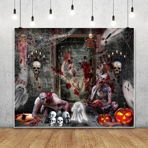 Halloween Backdrop for Photography 10x8ft Horror Ghost Skull Zombie Halloween Photo Backdrop Scary Haunted House Photography Background Party Decorations Kids Adult Portrait Photo Booth Props