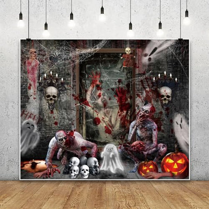 Halloween Backdrop for Photography 10x8ft Horror Ghost Skull Zombie Halloween Photo Backdrop Scary Haunted House Photography Background Party Decorations Kids Adult Portrait Photo Booth Props