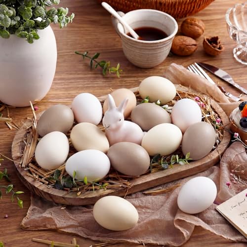 Gejoy 12 Pcs Neutral Easter Eggs Plastic Fake Chicken Eggs 2.36 Inch Vintage Boho Easter Decor Pastel Bowl Vase Fillers Farmhouse Spring Decorations for Home Table DIY Craft (Cream) - style: Cream
