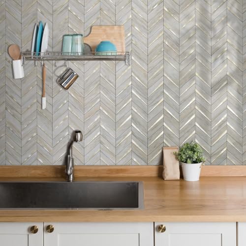 DICOFUN 10-Sheet Beige Slate Peel and Stick Backsplash, Faxu Stone PVC Stick on Backsplash Wall Tiles for Kitchen and Bathroom - color: Beige Slate and Metal Gold, size: 10 Sheets, 12"x12"x0.12"