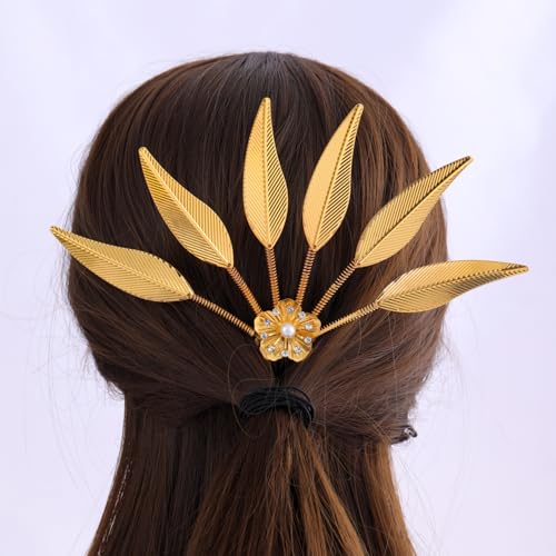 Lureme Thai Ethnic Hairpieces Alloy Leaf Hairpin with Rhinestones Hair Accessories for Women(hb000015-2) - color: gold with crystal strass