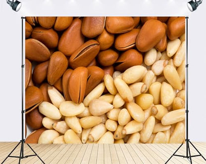 Trykid 9x6ft Pine Nuts Closeup Brown White Backdrop Natural Food Texture Photography Background Kitchen Decor Party Decoration Tapestry Photo Booth Prop Fabric - size: 9x6ft