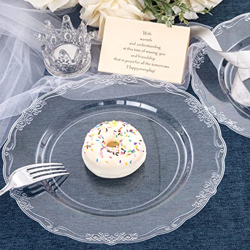U-QE 60 Pieces Clear Plastic Plates - 10 Inch Clear Disposable Plates - Washable & Reusable - Premium Hard Disposable Dinner Plates - Party Supplies for Birthdays, Celebrations, Wedding and Events - color: Clear