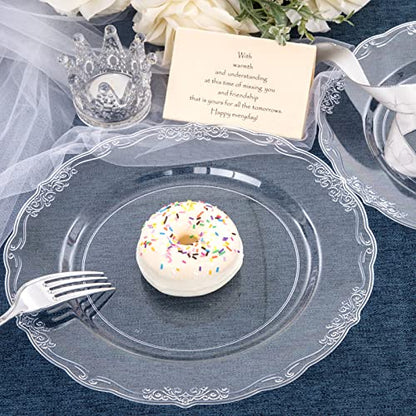 U-QE 60 Pieces Clear Plastic Plates - 10 Inch Clear Disposable Plates - Washable & Reusable - Premium Hard Disposable Dinner Plates - Party Supplies for Birthdays, Celebrations, Wedding and Events - color: Clear